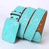 American Darling Beautifully Hand Tooled Turquoise Genuine American Leather Belt Men and Women Western Belt with Removable Buckle