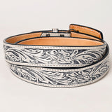 American Darling Beautifully Hand Tooled Grey Genuine American Leather Belt Men and Women Western Belt with Removable Buckle