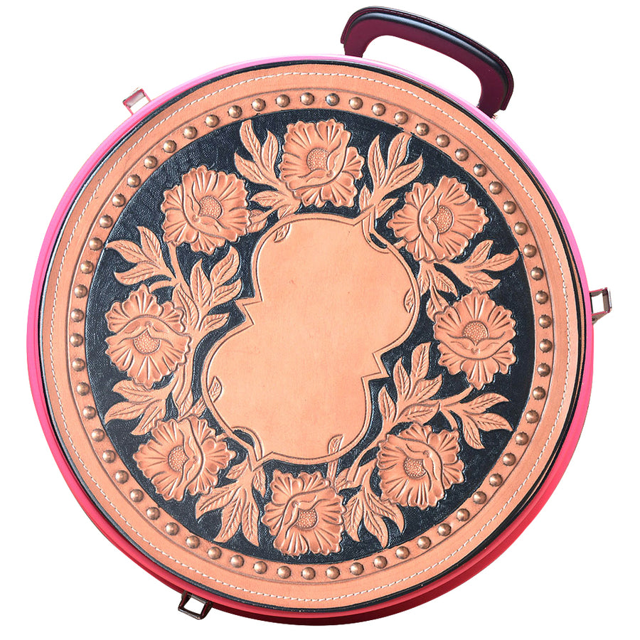 hilason medium 4 rope capacity rope can w/ hand made leather trim pink