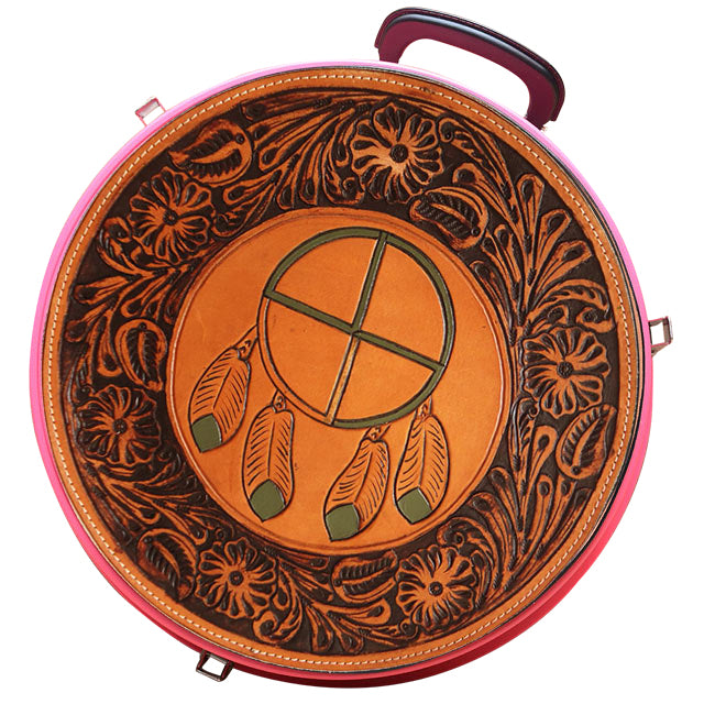 hilason medium 4 rope capacity rope can w/ hand made leather trim pink