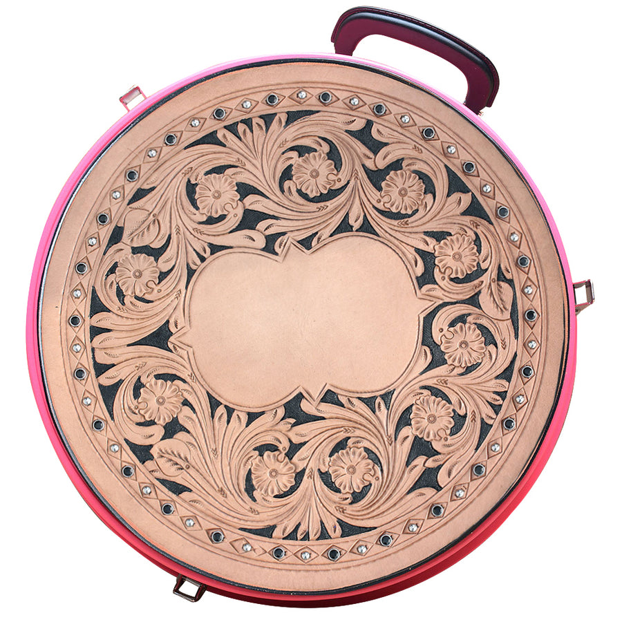 hilason medium 4 rope capacity rope can w/ hand made leather trim pink