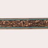 Hilason Western Floral Hand Tooled Carved Genuine Leather Belt Brown