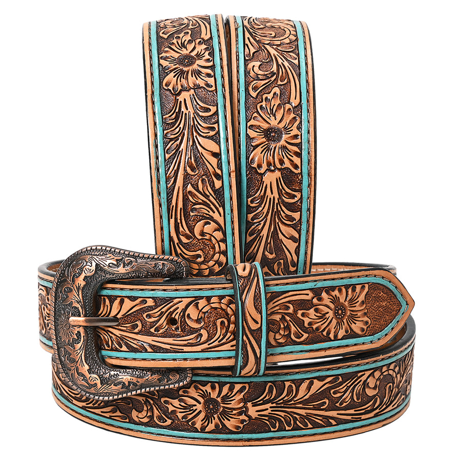HILASON Western Genuine Leather Belt for Men Women Cowboy Cowgirl Handmade Unisex Full Grain Heavy Duty Floral - Uhorse