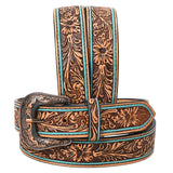 Hilason Western Floral Hand Tooled Carved Genuine Leather Belt Brown