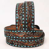 Hilason Western Floral Hand Tooled Carved Genuine Leather Belt Brown Turquoise