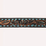 Hilason Western Floral Hand Tooled Carved Genuine Leather Belt Brown Turquoise