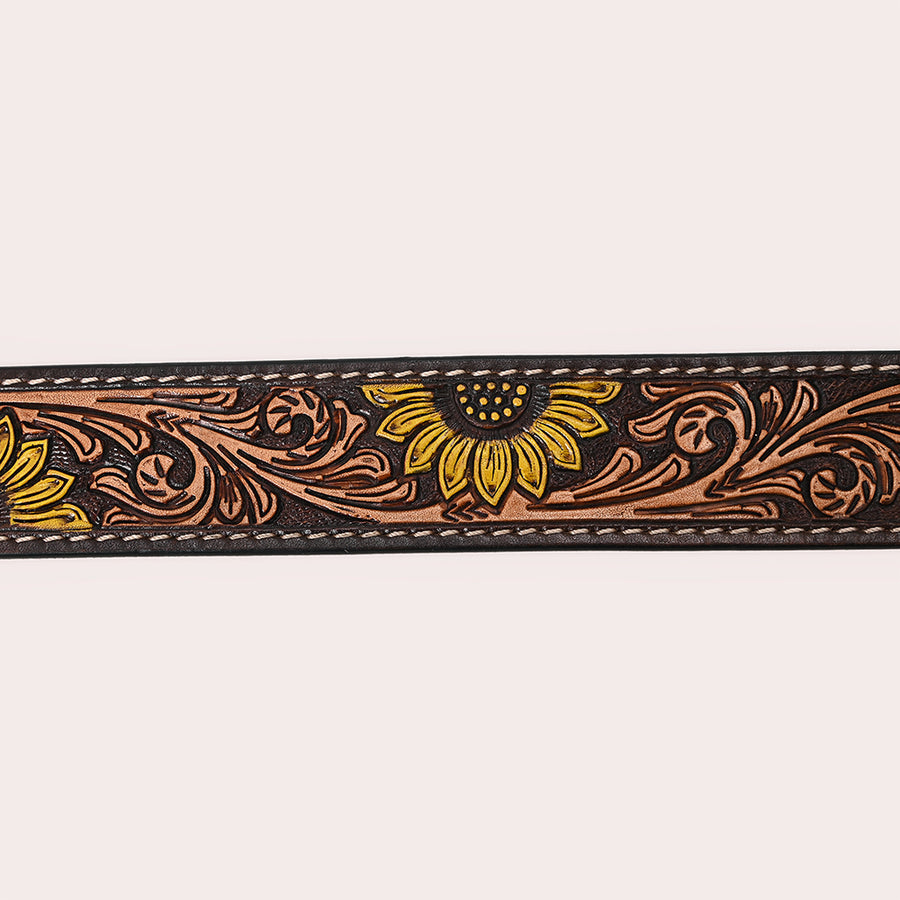 HILASON Western Genuine Leather Belt for Men Women Cowboy Cowgirl Handmade Unisex Full Grain Heavy Duty Floral Tooled