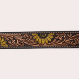 Hilason Western Floral Hand Painted Carved Genuine Leather Belt Brown / Yellow