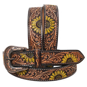 HILASON Western Genuine Leather Belt for Men Women Cowboy Cowgirl Handmade Unisex Full Grain Heavy Duty Floral Tooled