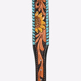 Hilason Western Hand Carved Floral Genuine Leather Dog Collar Brown / Black Inlay With Hand Tooled & Painted