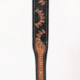 Hilason Western Hand Carved Sunflower Genuine Leather Dog Collar Black