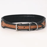 Hilason Western Hand Carved Sunflower Genuine Leather Dog Collar Black