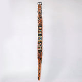 Hilason Western Beaded Aztec Design Hand Work Genuine Leather Dog Collar Tan