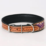 Hilason Western Hand Carved Floral Genuine Leather Dog Collar Brown With Hand Tooled & Painted