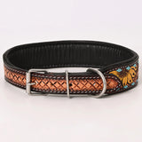 Hilason Western Hand Carved Floral Genuine Leather Dog Collar Brown With Hand Tooled & Painted