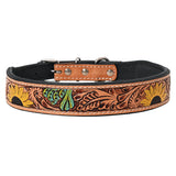 medium Hilason Hand Painted Sunflower Genuine Leather Dog Collar Tan - Uhorse