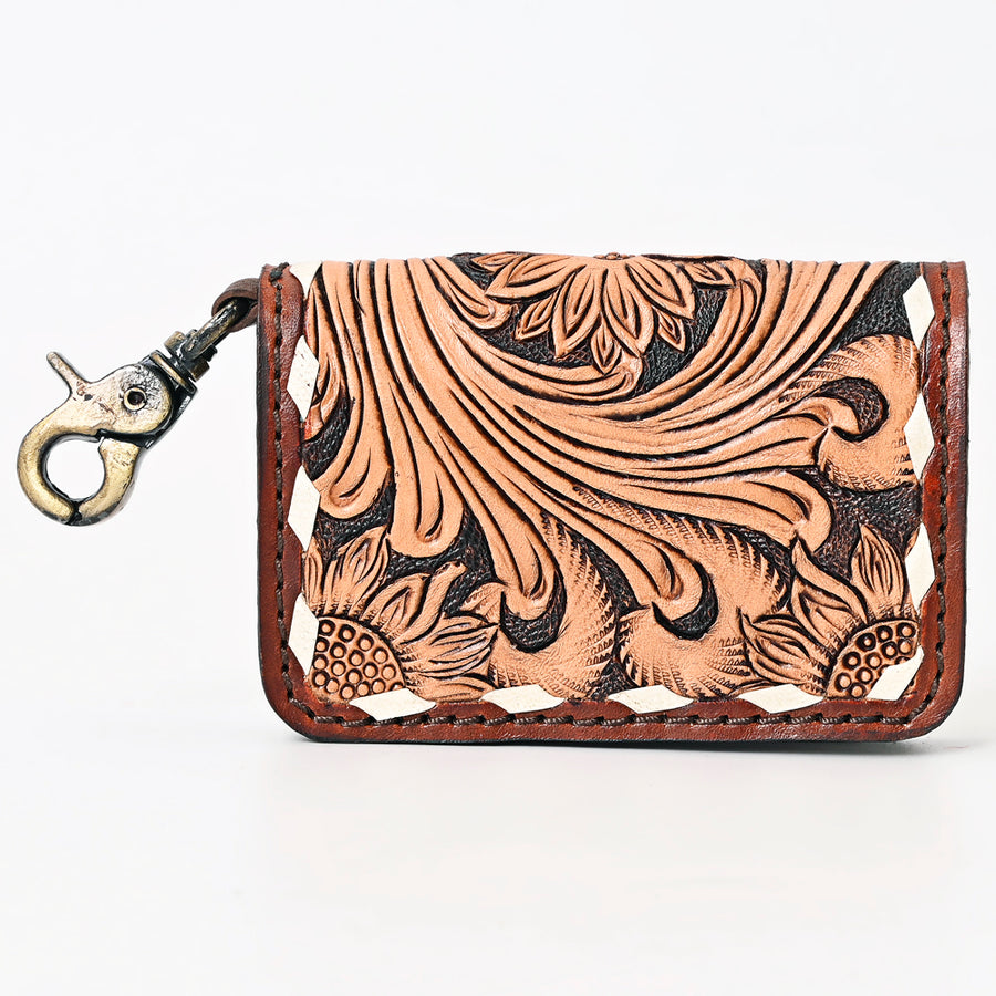 American Darling Hand Tooled Floral Carved Leather Card-Holder Vegetable-Tanned Genuine Leather Western Wallet with Clip