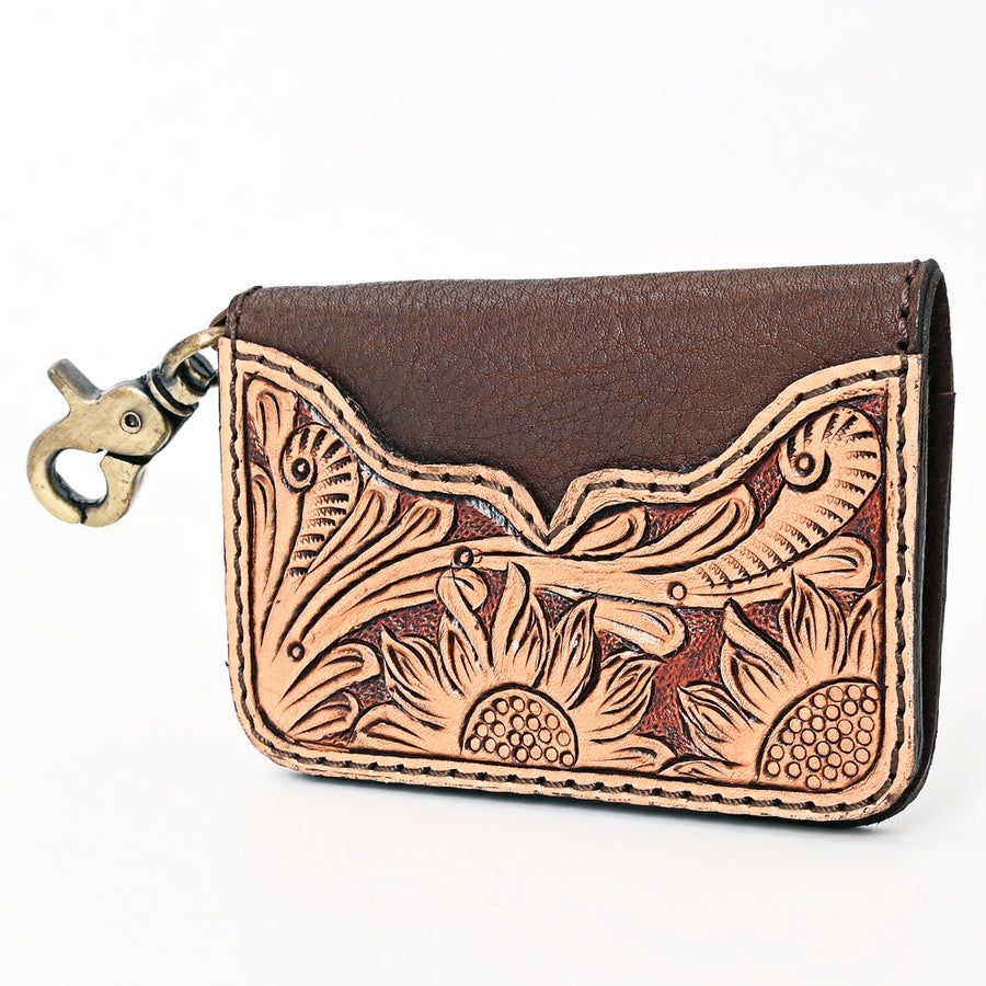 American Darling Hand Tooled Floral Carved Genuine Western Leather Key Ring - Uhorse