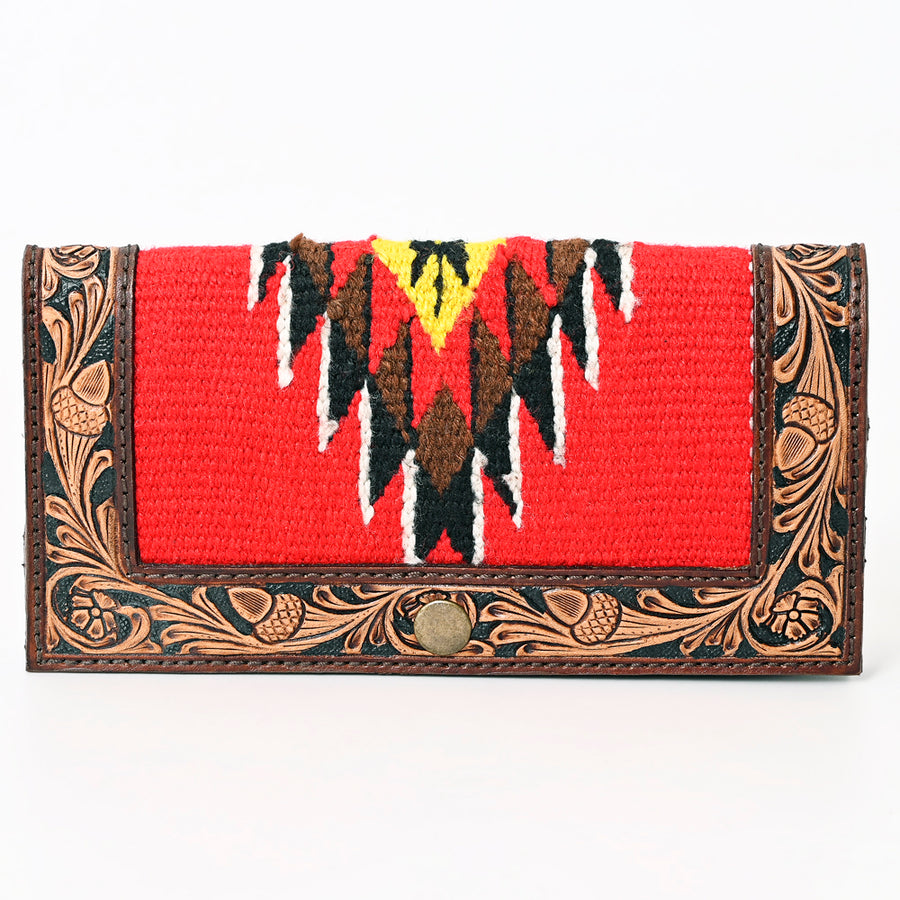 American Darling Hand Tooled Floral Carved Leather Clutch Hand-Woven Saddle Blanket Vegetable-Tanned Genuine Leather Wallet