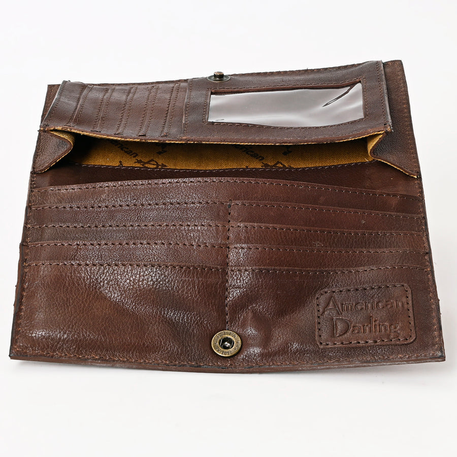American Darling Hand Tooled Floral Carved Leather Clutch Hand-Woven Saddle Blanket Vegetable-Tanned Genuine Leather Wallet
