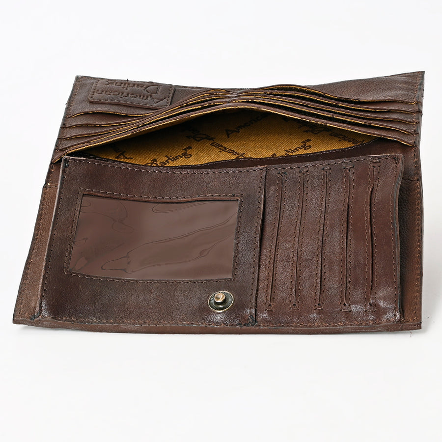 American Darling Hand Tooled Floral Carved Leather Clutch Hand-Woven Saddle Blanket Vegetable-Tanned Genuine Leather Wallet