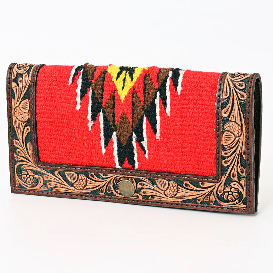 American Darling Hand Tooled Saddle Blanket Genuine Leather Clutch - Uhorse