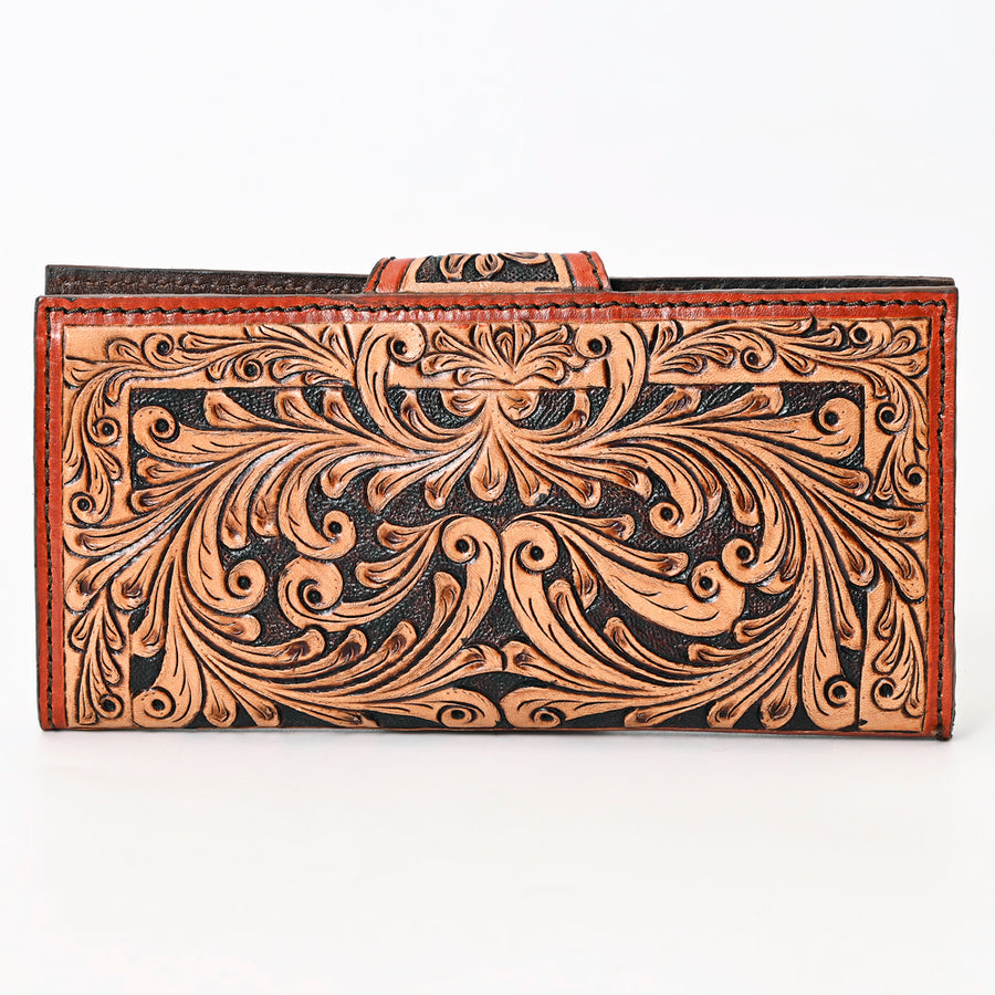 American Darling Hand Tooled Floral Carved Leather Clutch Vegetable-Tanned Genuine Leather Western Wallet YKK Zipper