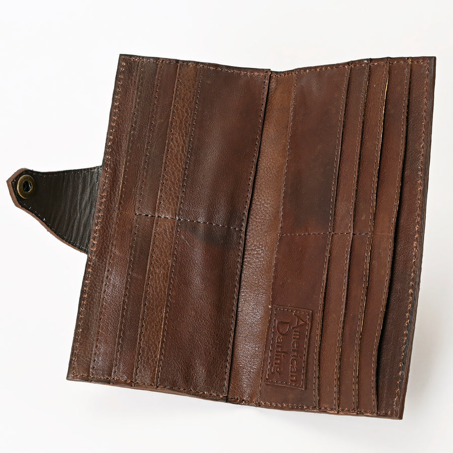 American Darling Hand Tooled Floral Carved Leather Clutch Vegetable-Tanned Genuine Leather Western Wallet YKK Zipper