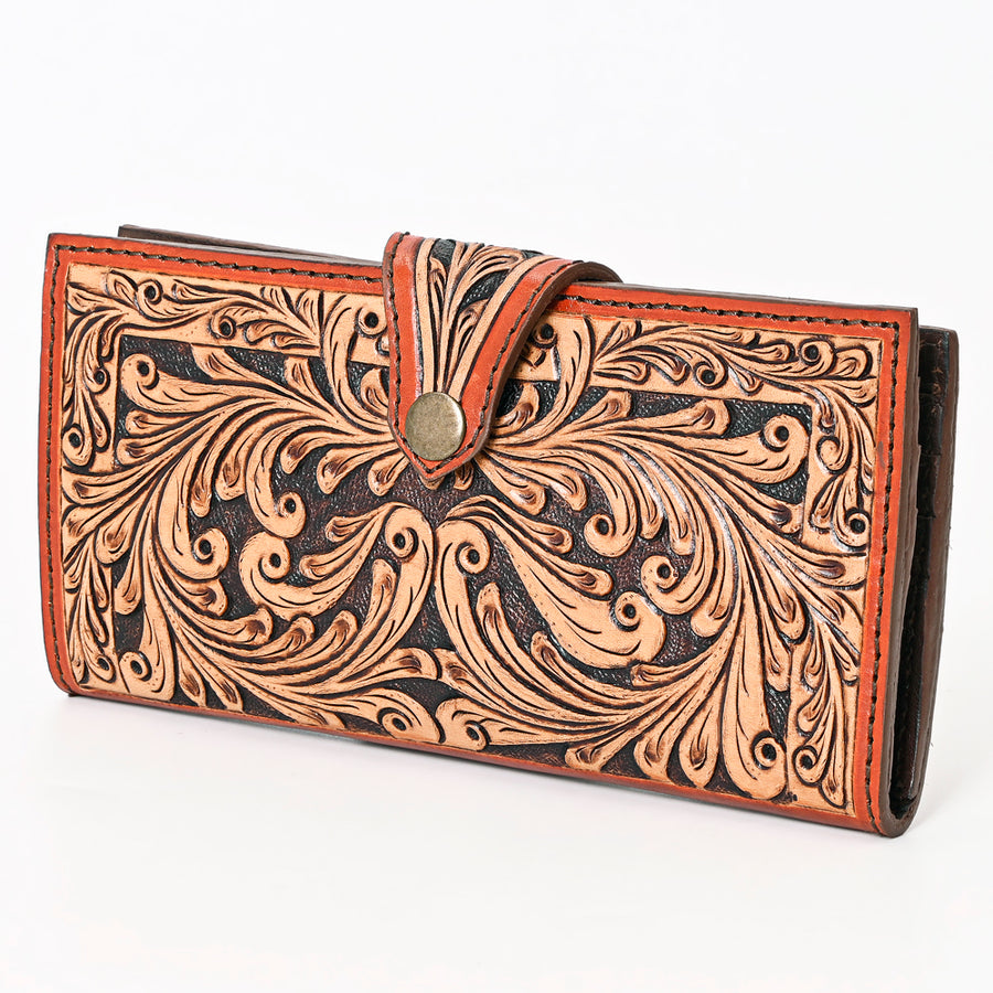 American Darling Hand Tooled Floral Carved Genuine Leather Clutch - Uhorse