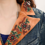 American Darling Genuine leather Hand tooled carved Women 100% cotton Denim Blazer dress jacket | Vintage