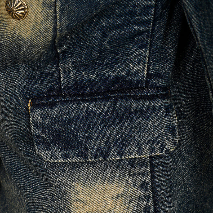 American Darling Genuine leather Hand tooled carved Women 100% cotton Denim Blazer dress jacket | Vintage
