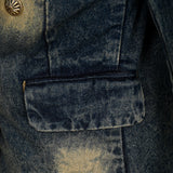 American Darling Genuine leather Hand tooled carved Women 100% cotton Denim Blazer dress jacket | Vintage