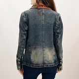 American Darling Genuine leather Hand tooled carved Women 100% cotton Denim Blazer dress jacket | Vintage