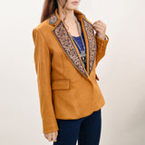 ADBZ033 Genuine leather Hand tooled hand carved Women Blazer dress jacket ladies Girl