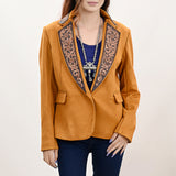 ADBZ033 Genuine leather Hand tooled hand carved Women Blazer dress jacket ladies Girl