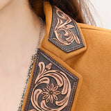 ADBZ033 Genuine leather Hand tooled hand carved Women Blazer dress jacket ladies Girl