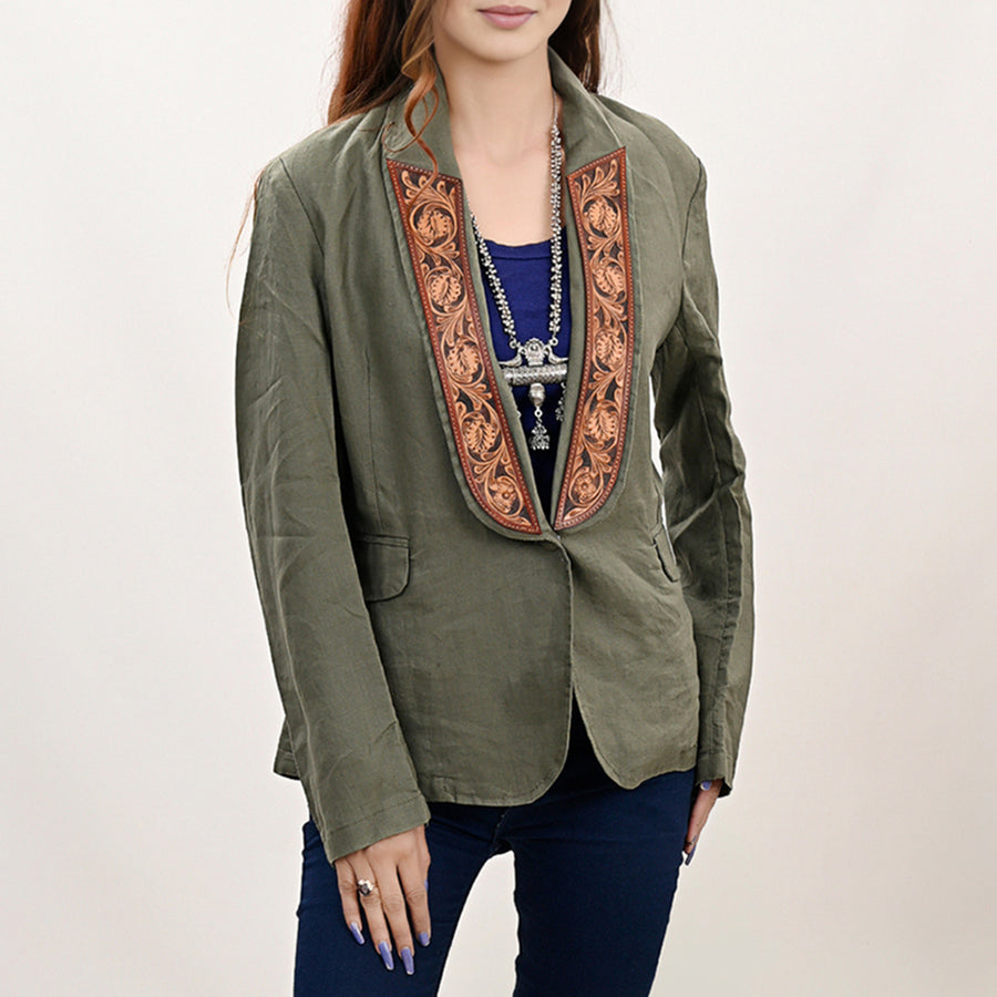 American Darling Genuine leather Hand tooled carved Women Blazer dress jacket | Vintage