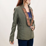 ADBZ035 Genuine leather Hand tooled hand carved Women Blazer dress jacket ladies Girl