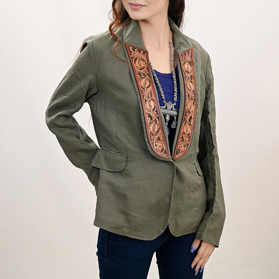 ADBZ035 Genuine leather Hand tooled hand carved Women Blazer dress by Hilason – Cowboy and equestrian accessories