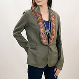 ADBZ035 Genuine leather Hand tooled hand carved Women Blazer dress jacket ladies Girl