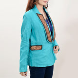 ADBZ036 Genuine leather Hand tooled hand carved Women Blazer dress jacket ladies Girl