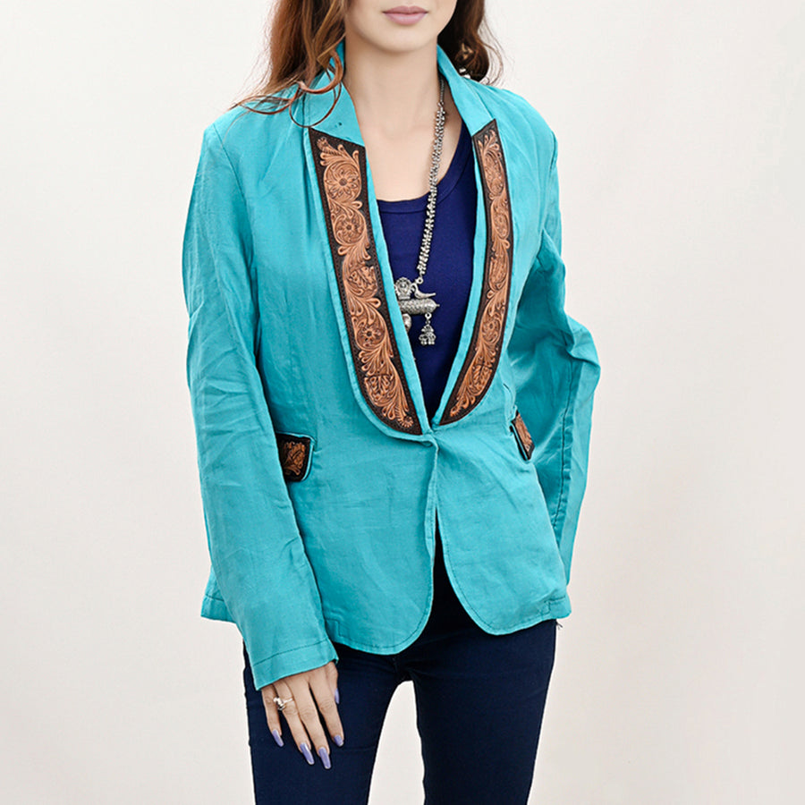 American Darling Genuine leather Hand tooled carved Women Blazer dress jacket | Vintage