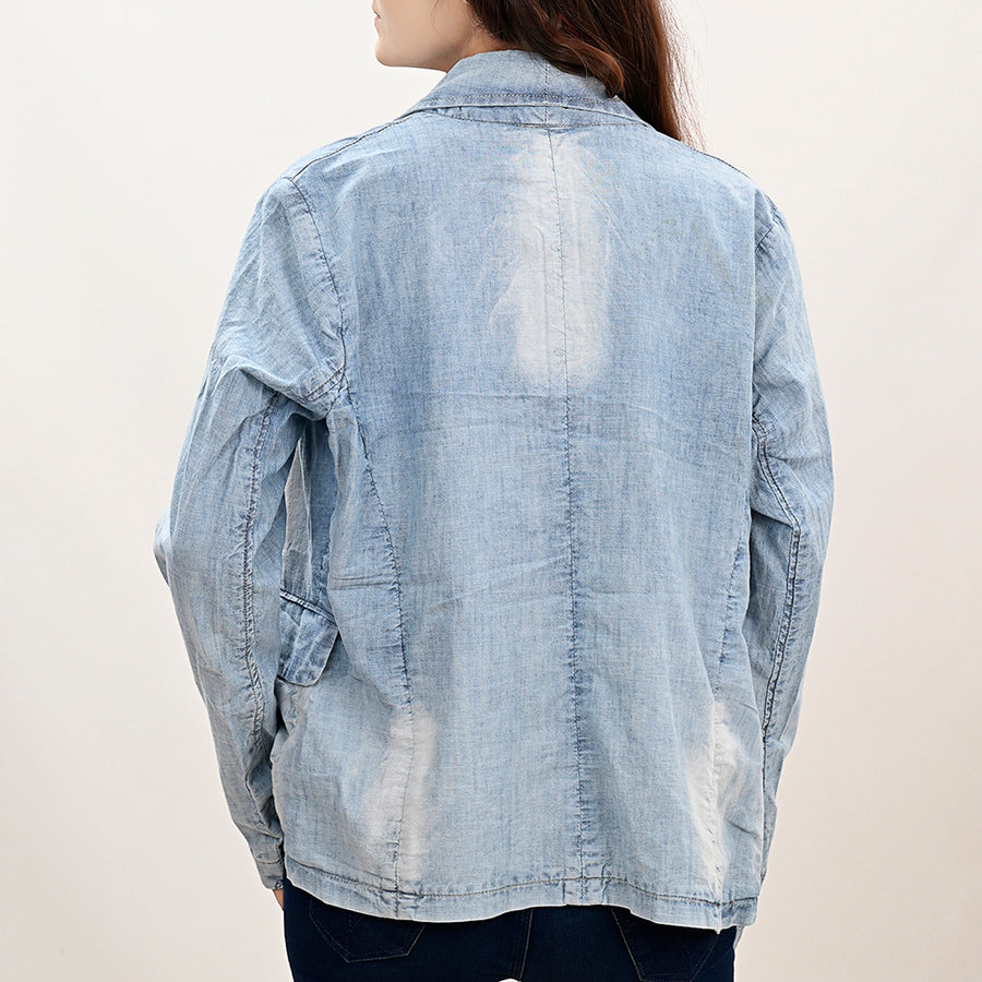 American Darling Genuine leather Hand tooled carved Women 100% cotton Denim Blazer dress jacket ladies |Vintage