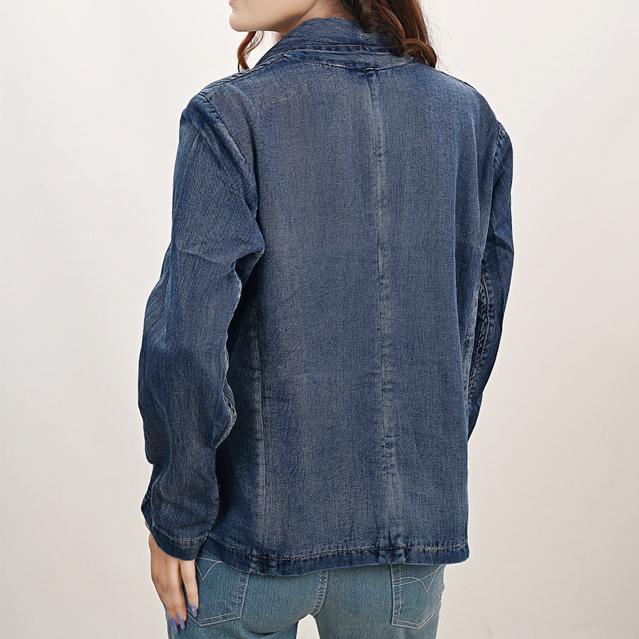 American Darling Genuine leather Hand tooled carved Women 100% cotton Denim Blazer dress jacket ladies |Vintage