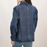 American Darling Genuine leather Hand tooled carved Women 100% cotton Denim Blazer dress jacket ladies |Vintage
