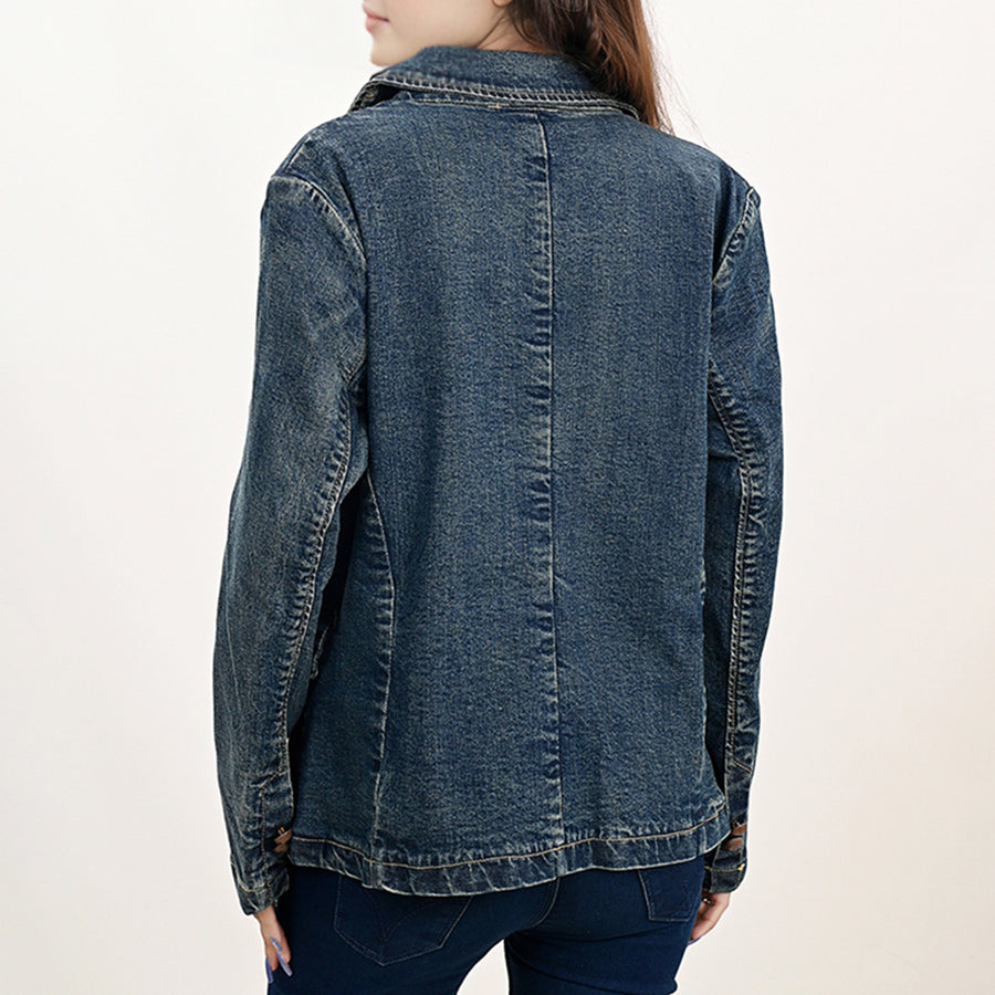 American Darling Genuine leather Hand tooled carved Women 100% cotton Denim Blazer dress jacket ladies |Vintage