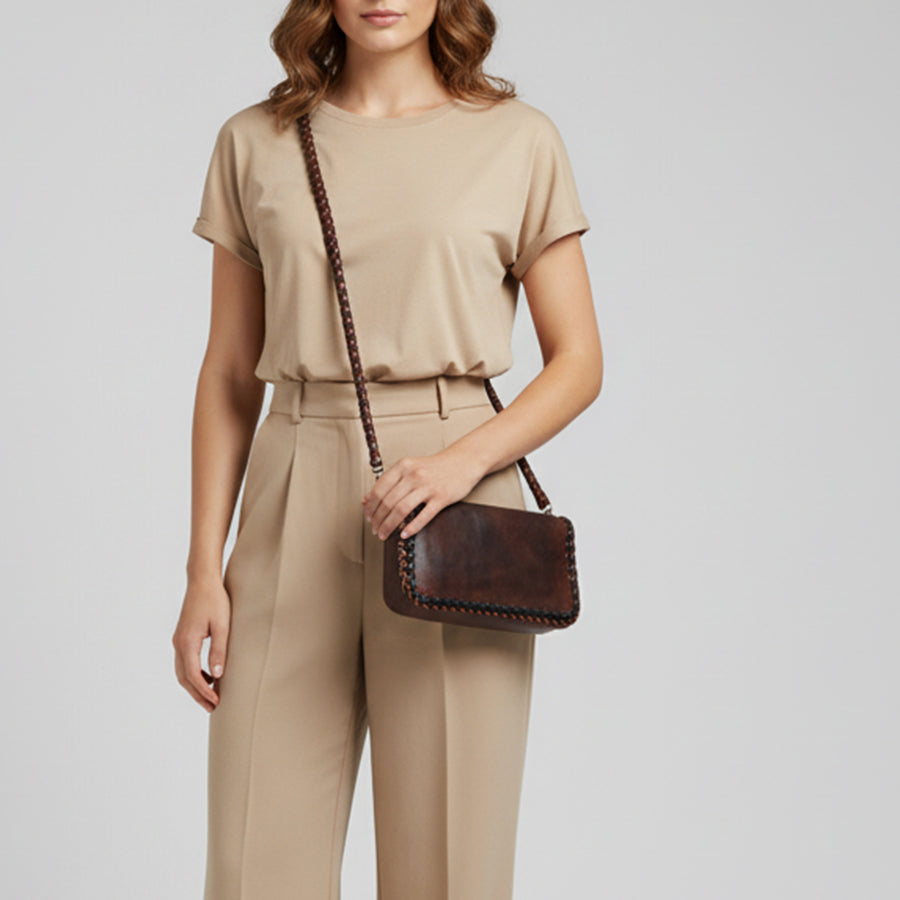 American Darling Organiser Bag Western Genuine Leather Handcrafted Purse with Braided Detail and YKK Zipper