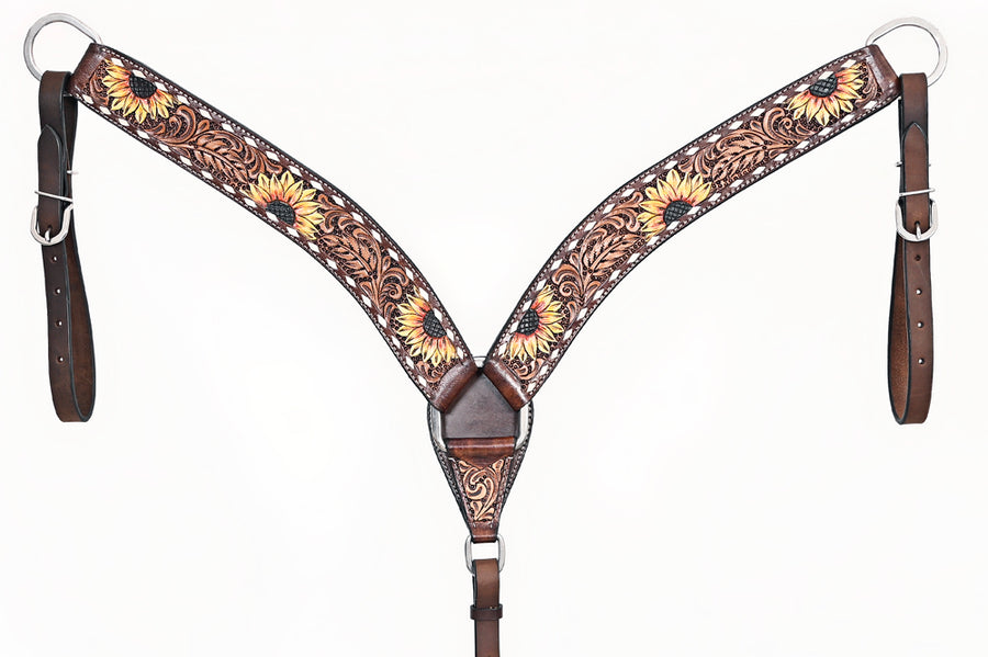 Comfytack Horse Floral Hand Painted Genuine Leather Breast Collar Headstall