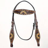 Comfytack Horse Floral Hand Painted Genuine Leather Breast Collar Headstall Brown