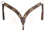 Comfytack Horse Floral Hand Painted Genuine Leather Breast Collar Headstall Brown